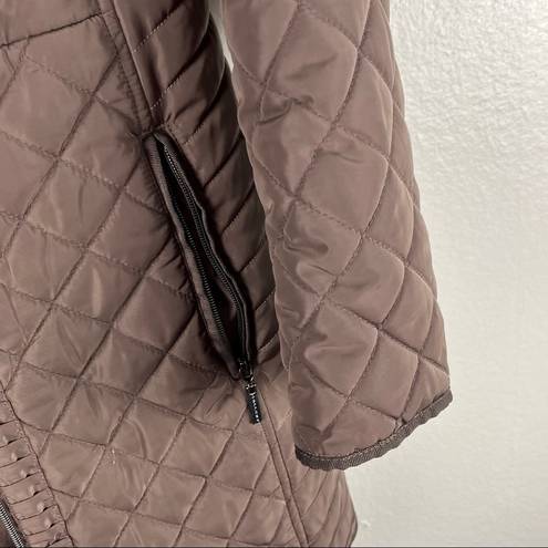 Gallery  Brown Quilted Puffer Faux Fur Zip Hoodie Zipper Lined Coat, Size Medium