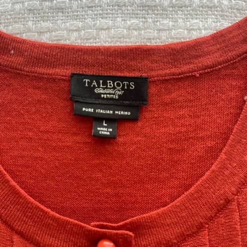 Talbots PL  Orange Pleated-Front Merino Wool Cardigan