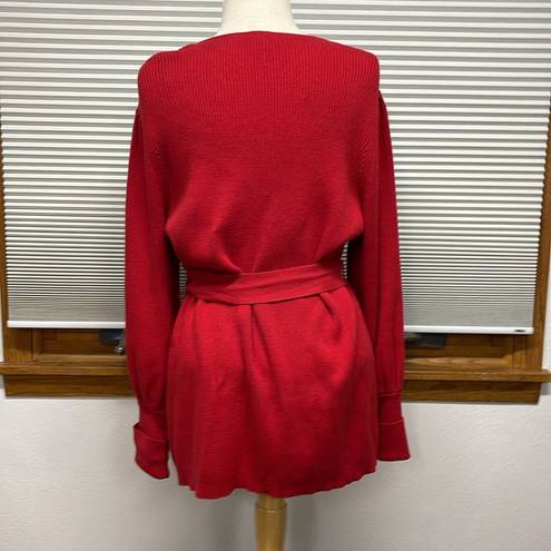 CAbi L //  Red Cabaret Ribbed Wrap Belted Cardigan Sweater