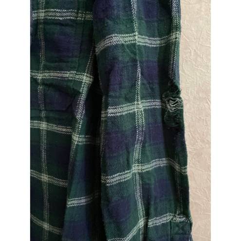 American Eagle  women's large long sleeve hooded blue / green plaid top