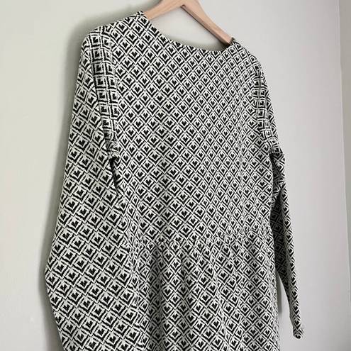 The Loft NWT Jacquard Button Flounce Swing Mini Dress Black White Size Medium