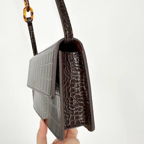 JW Pei  Julia Crossbody Bag Vegan Leather Croc Embossed in Dark Brown