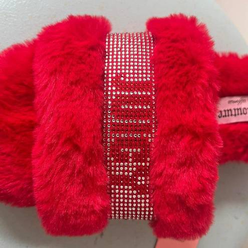 Juicy Couture fur slippers red silver rhinestone brand new y2k