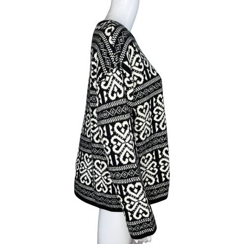 J.Jill  Sweater Womens Medium Black White Heart Fair Isle Wool Blend Casal Artsy