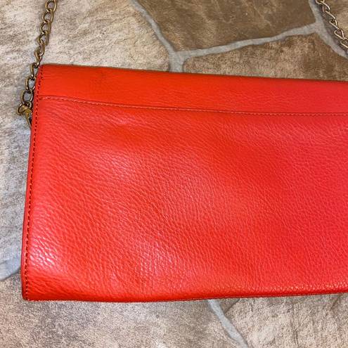 DKNY  Orange Genuine Leather Gold Chain Strap Shoulder Bag