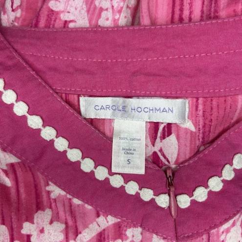 Carole Hochman  Long Dressing Gown Housecoat 1/2 Zip Pink Floral Cotton Sz Small