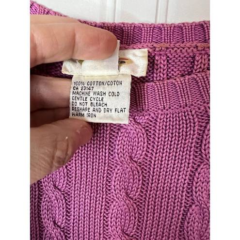 Talbots  M Cable Knit 100% Cotton Crew Neck Sweater Pink Rose Color Comfy Cozy