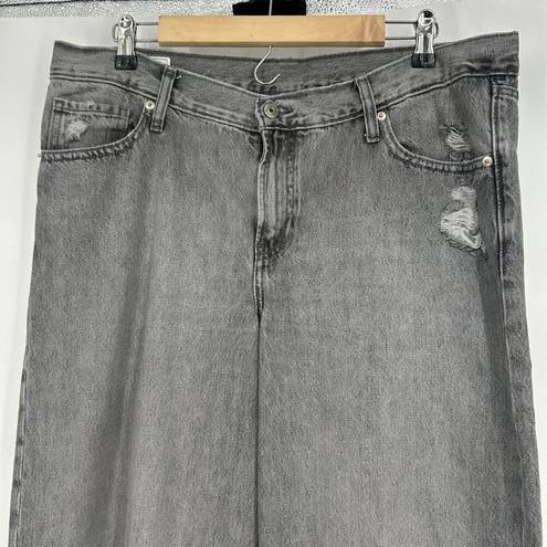 Gap  Low Stride Wide Leg Jeans Baggy Gray Wash Ripped Mid Rise Size 12 / 31L Long