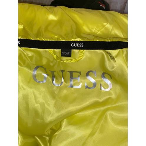 Guess  Women's Puffer Storm Cuffs Quilted Bright Yellow Jacket Coat Size Small