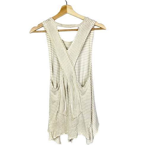 Saltwater Luxe  Gold & White Horizontal Stripe Cross Back Tank Top M