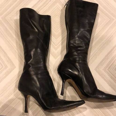 Jimmy Choo  Tall Black Leather Pointy Boots 85MM