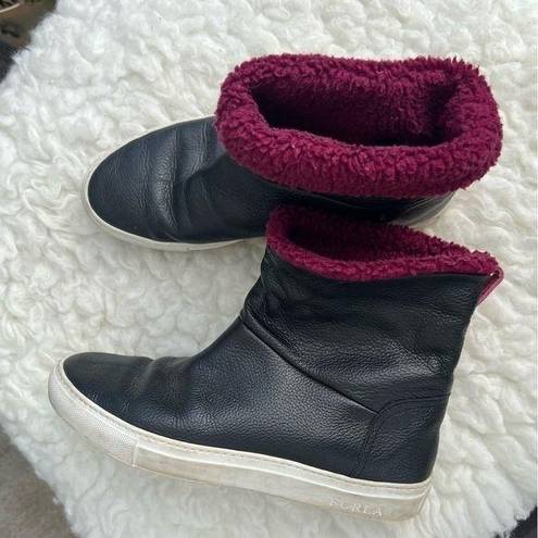 Furla  Black Megamix 100%Leather Faux Fur Ankle boots!