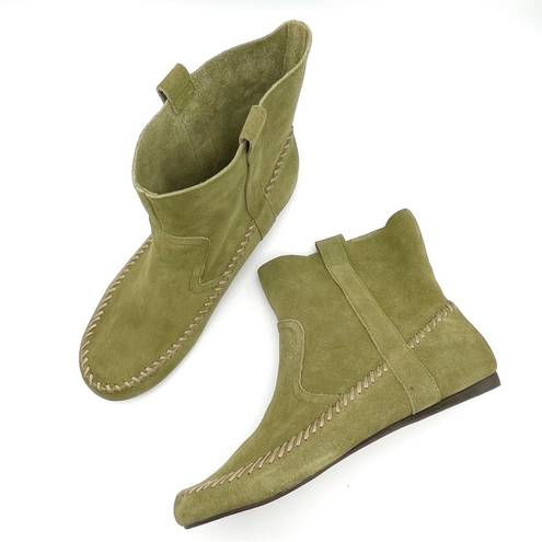 Anthropologie NEW  Latigo Olive Green Suede Moccasin Boho Bootie Women’s Size 10