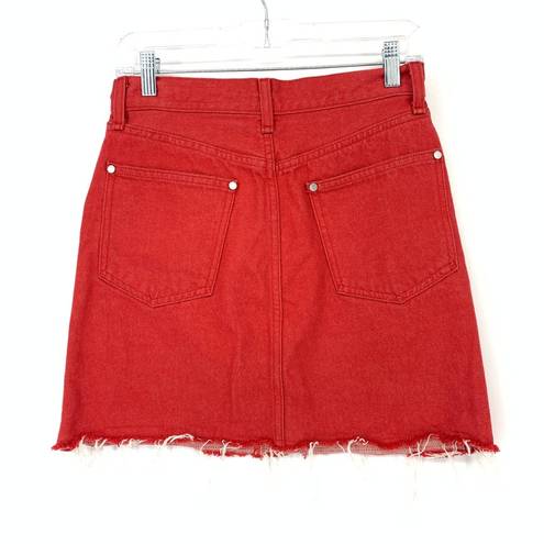 Rag and Bone  Skirt Women's Size 25 Moss Red Denim Mini Distressed Raw Hem Casual