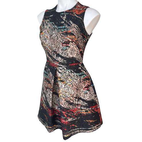 Hunter Bell  New York Black Metallic Paint Splatter Fit & Flare Mini Dress, Sz 2