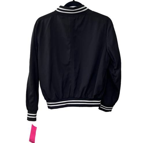 Betsey Johnson NWT  Black Bomber Jacket S white varsity stripes casual