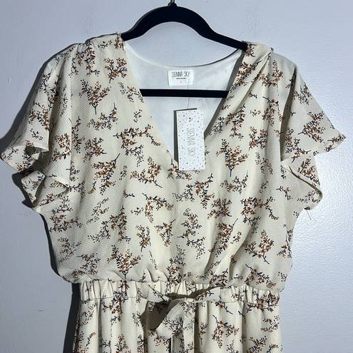 Sienna Sky NWT  Ivory Floral Ditzy Flutter Sleeve Midi Dress Women's L