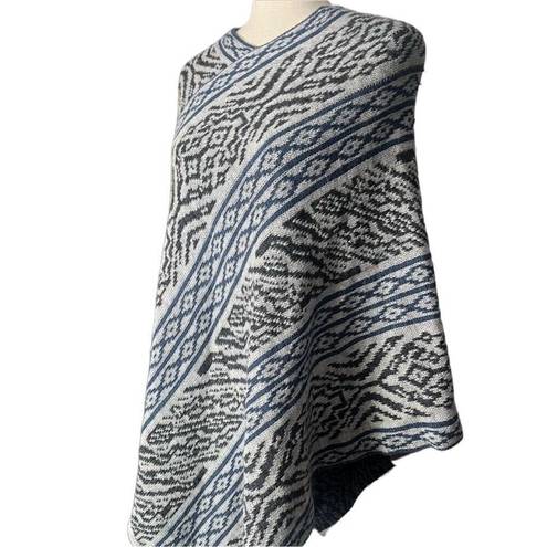 Peruvian Link Tahoe Alpaca Poncho Knit Sweater Shawl Silver Gray Blue Print OS Size undefined