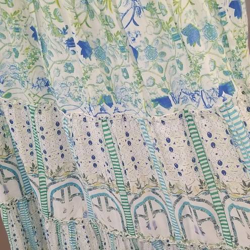 Rococo 💕 SAND💕 Elan Maxi Dress ~ Green Blue Floral Print 100% Cotton  Small NWT