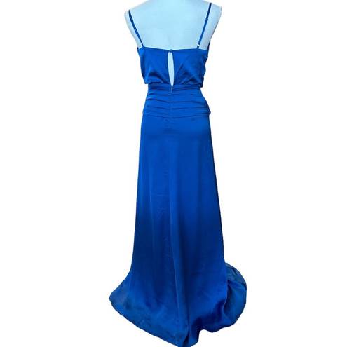 Fame and Partners  The Anita Gown Blue Satin Sleeveless Maxi Formal Gown Size 0