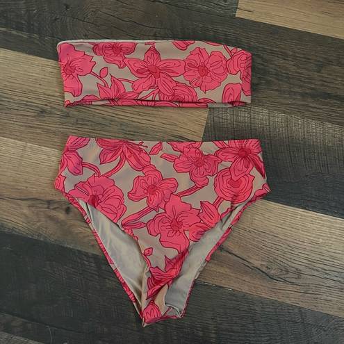 Lulus  bikini top and Tan Floral Print High Waisted Bikini Bottoms medium