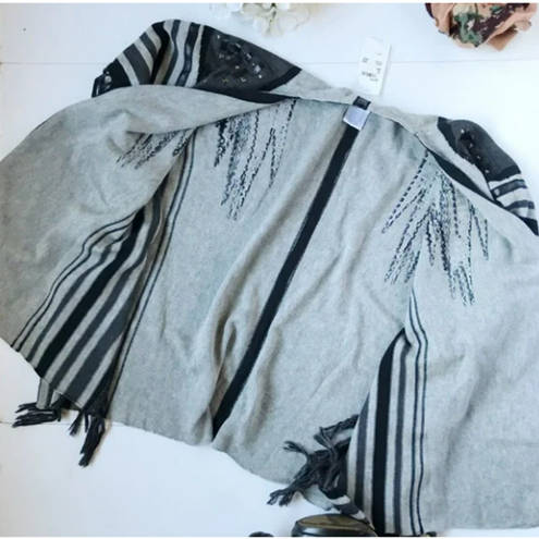 Alberto Makali NWT  Gray & Black Fringed Open Shawl Sweater Women's Size Large