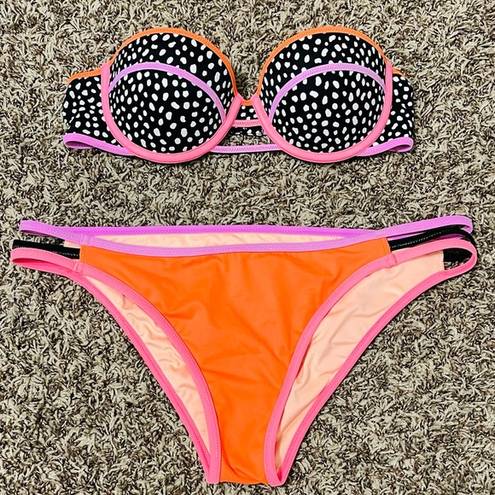 Victoria's Secret  Pebble Dot Strappy Flirt Bandeau Swim Top & Bottom Bikini Set