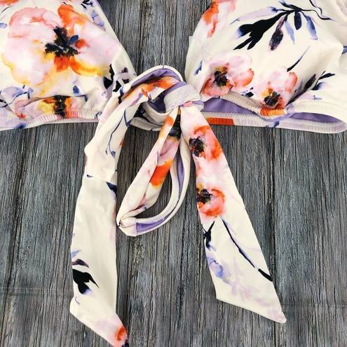 The Bikini Lab  Watercolor Floral Ruffle Wrap Bikini Swim Top NWT size Medium