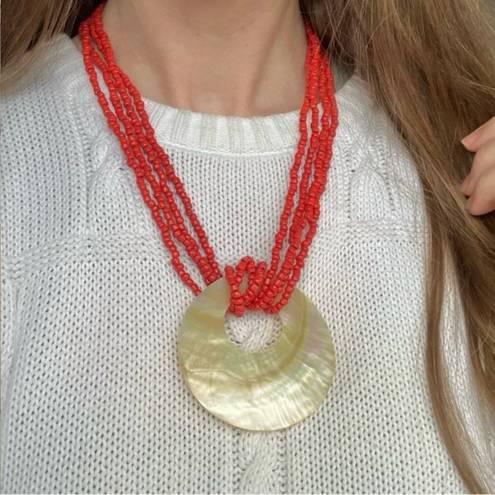 American Vintage Vintage “Naida” Coral and Seashell Beaded Necklace Beachy Nautical Holiday Vacation