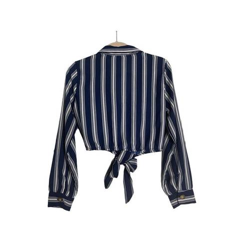 The Moon  ORCHID | WOMENS TIE FRONT CROPPED BLOUSE TOP  NAVY WHITE STRIPED M