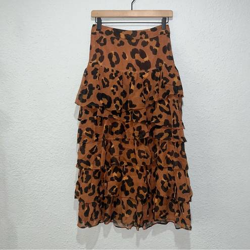 Farm Rio  Caramel Maxi Leopard Frill Skirt