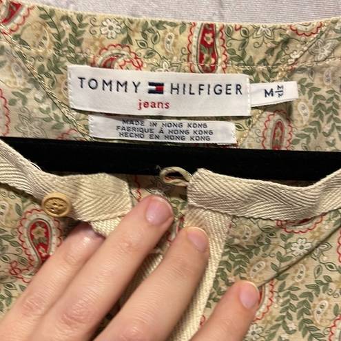 Tommy Hilfiger  Paisley Shirt Size Medium Green Red Cottagecore Beach