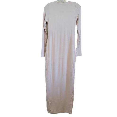 Klassy Network  Crew Neck Long Sleeve Ribbed Maxi Dress Cream White Size Medium