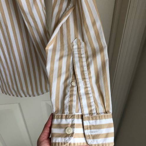 Abercrombie & Fitch Abercrombie Striped Button Down Shirt Tan and White