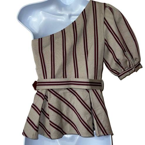 L'Academie   The Chloe Blouse Ivory Derby Stripe Belted NWT Size XS