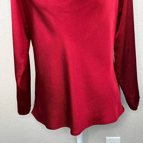 Natori  Solid Red Long Sleeve Draped Cowl Neck Textured Top Women’s Size Medium