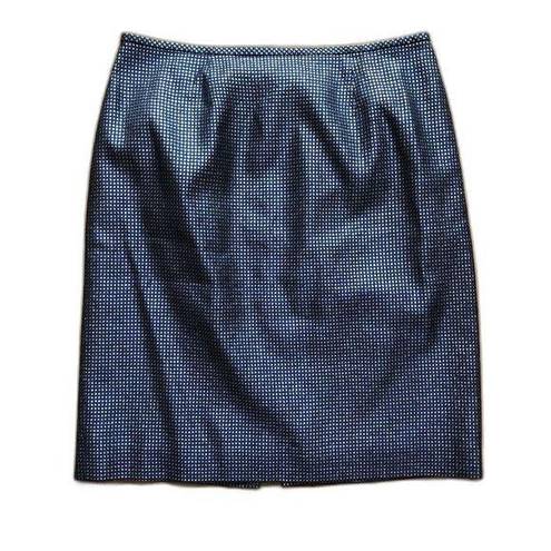 Oleg Cassini Vintage  Metallic Skirt Navy Blue Black Silver Size 8