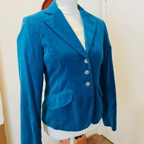 Vintage Blue  Velvet Fitted Triple Embellished Button Spring Blazer