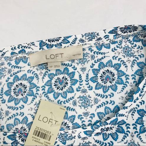 The Loft NWT Blue Floral Medium Petite Open V-Back Top