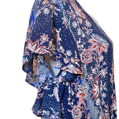 Live and let live Women's  blue floral flutter sleeve top