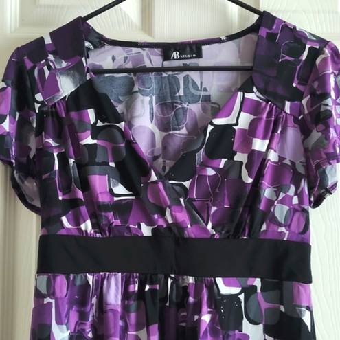 AB Studio  PURPLE BLACK DRESSY BABYDOLL BLOUSE Size Large EUC #7758