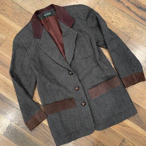 Houndstooth Harve Benard Vintage  Leather Trim Blazer Jacket Size Medium