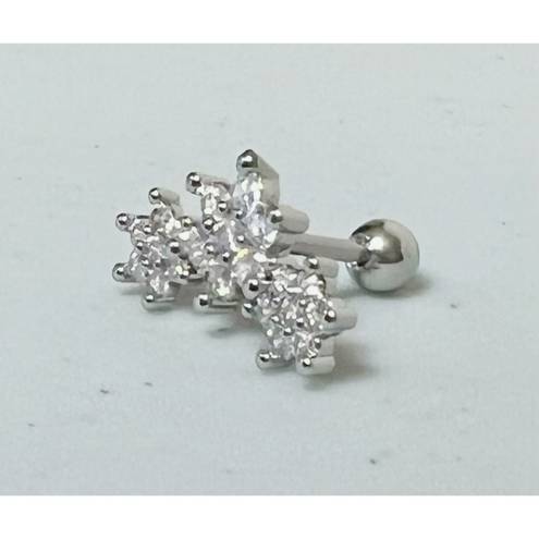 Helix Silver Diamond Floral Flower Trio  Tragus Stud Post Earring Body Jewelry — Length: 6mm (0.21”) — Material: 316L Stainless Steel 🤍