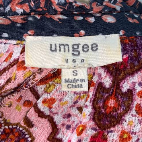 Umgee Womens blouse Multicolor Patchwork Flowy  Long Sleeve Bell Boho S