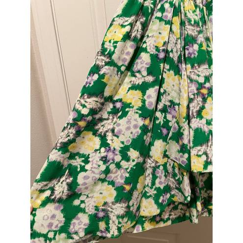 Rebecca Taylor  100% Silk Floral Green & Yellow Sleeveless Sundress Size 2 EUC