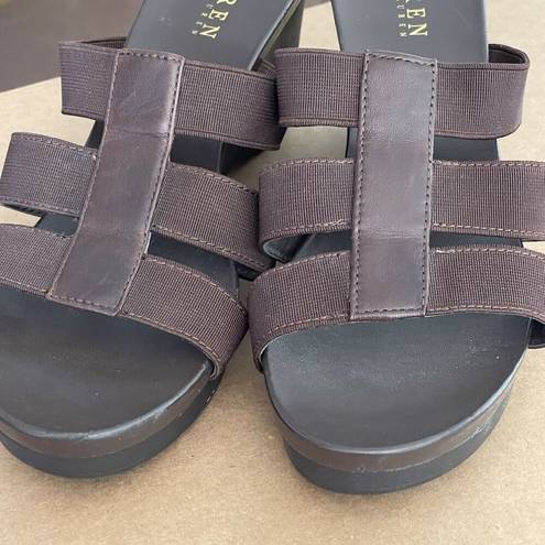 Ralph Lauren Lauren  Sandals Wedge Shoes 9 M Brown  Slip On Peep Toes Platform