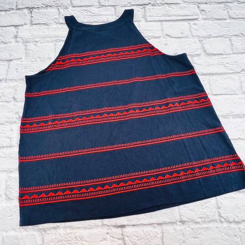 J.Jill  Shirt Tank Top Women's Size XL Navy/Red Embroidered Halter Neck Pullover