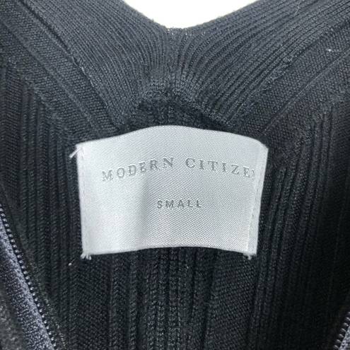 Modern Citizen  Ahran Black Ribbed Two-Way Zip Dress Small Knee Length