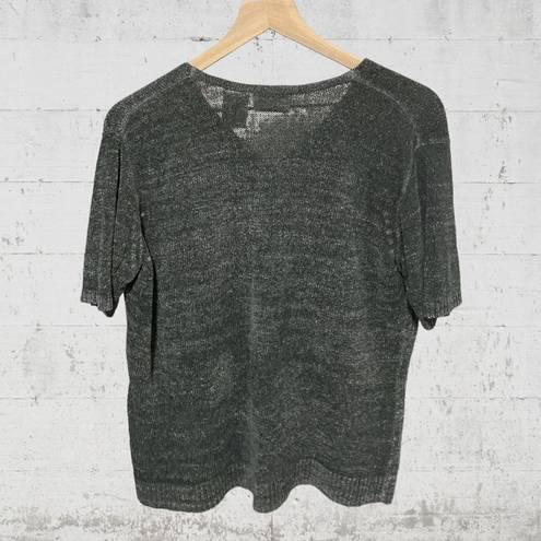 Kathie Lee Collection  | Velvet Textured Gray Button Down Short Sleeve V-Neck L