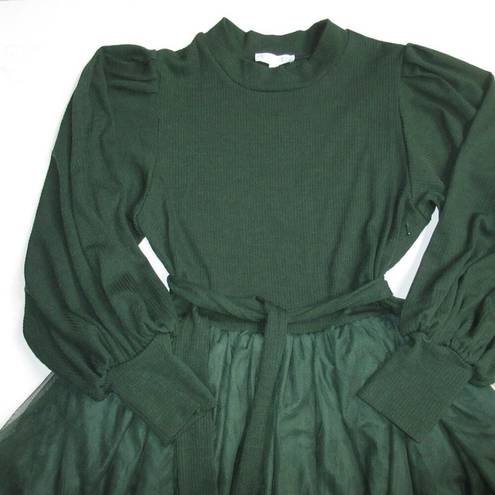 Krass&co NWT Ivy City . Cosette Midi in Green Tiered Tulle Skirt Fit & Flare Dress L